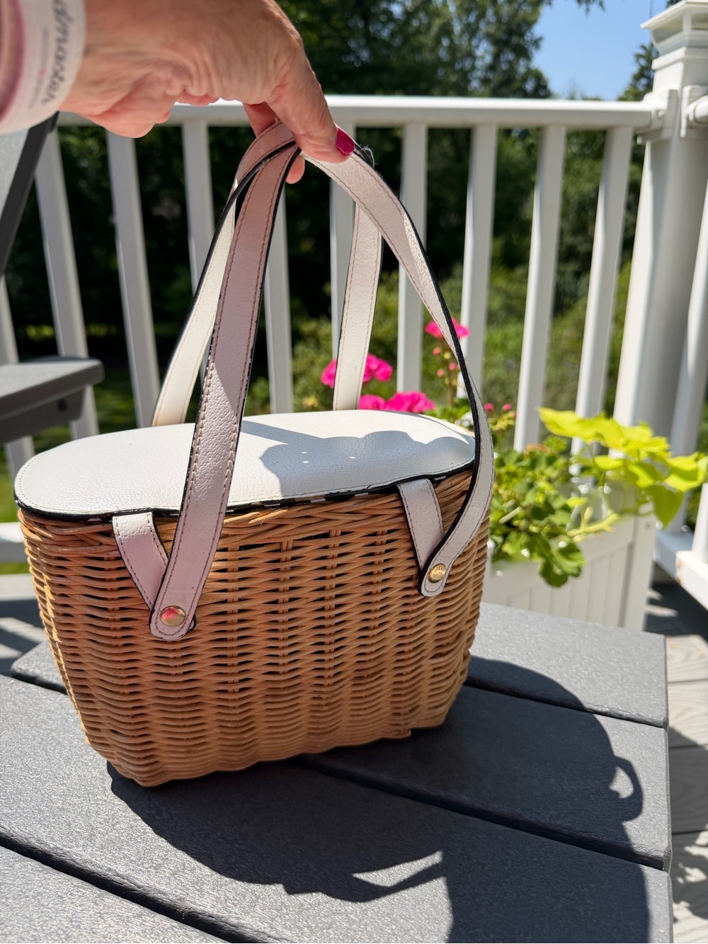 Wicker Bag with White Leather Trim - Picture 2 of 4